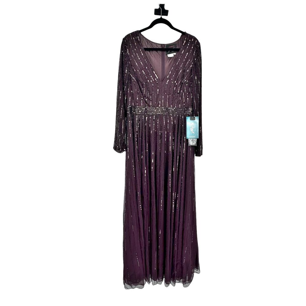 Mac Duggal 4977 Sequined & Bead Plunging V-Neck Mulberry Gown SZ 14 NWT - Picture 10 of 12